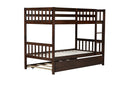 Twin Over Twin Rubber Wood Bunk Bed With Trundle, Convertible Into 2 Twin Size Beds, Twin Size Bunk Bed With Ladder And Safety Guardrails,Espresso Twin Espresso Rubber Wood