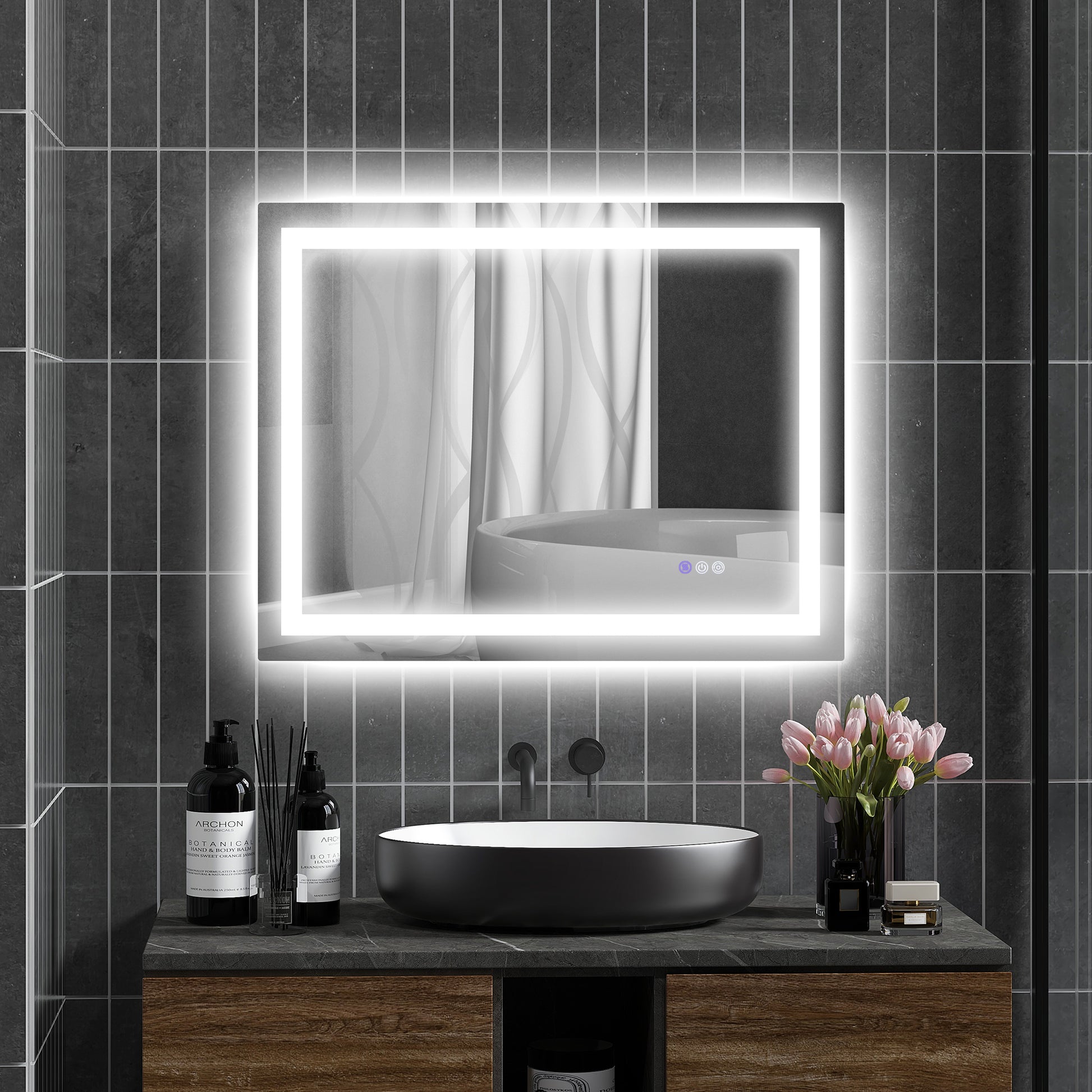 Homcom Led Bathroom Mirror With Lights, 35" X 28" Backlit Front Lit Led Mirror For Bathroom, Anti Fog, Memory, Infinite Color Temperature, Wall Mounted Dimmable Vanity Mirror, Horizontal Vertical Clear Glass