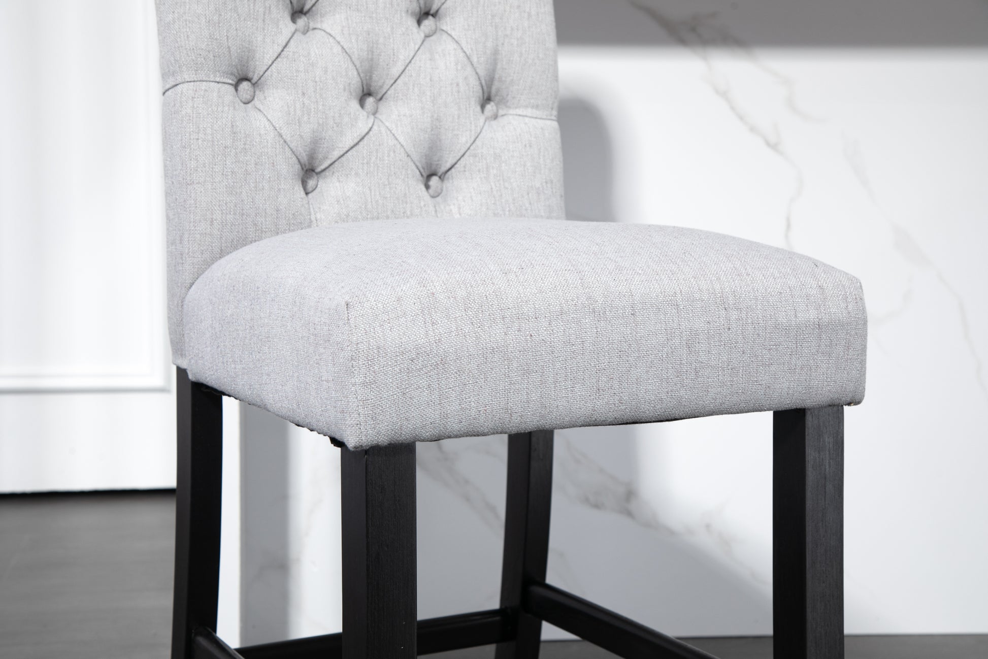 Counter Height Bar Stools Set Of 2 Tufted Linen Barstools Mid Century Wood Bar Stools With Back For Kitchen Island Indoor, Set Of 2 Gray Rubber Wood
