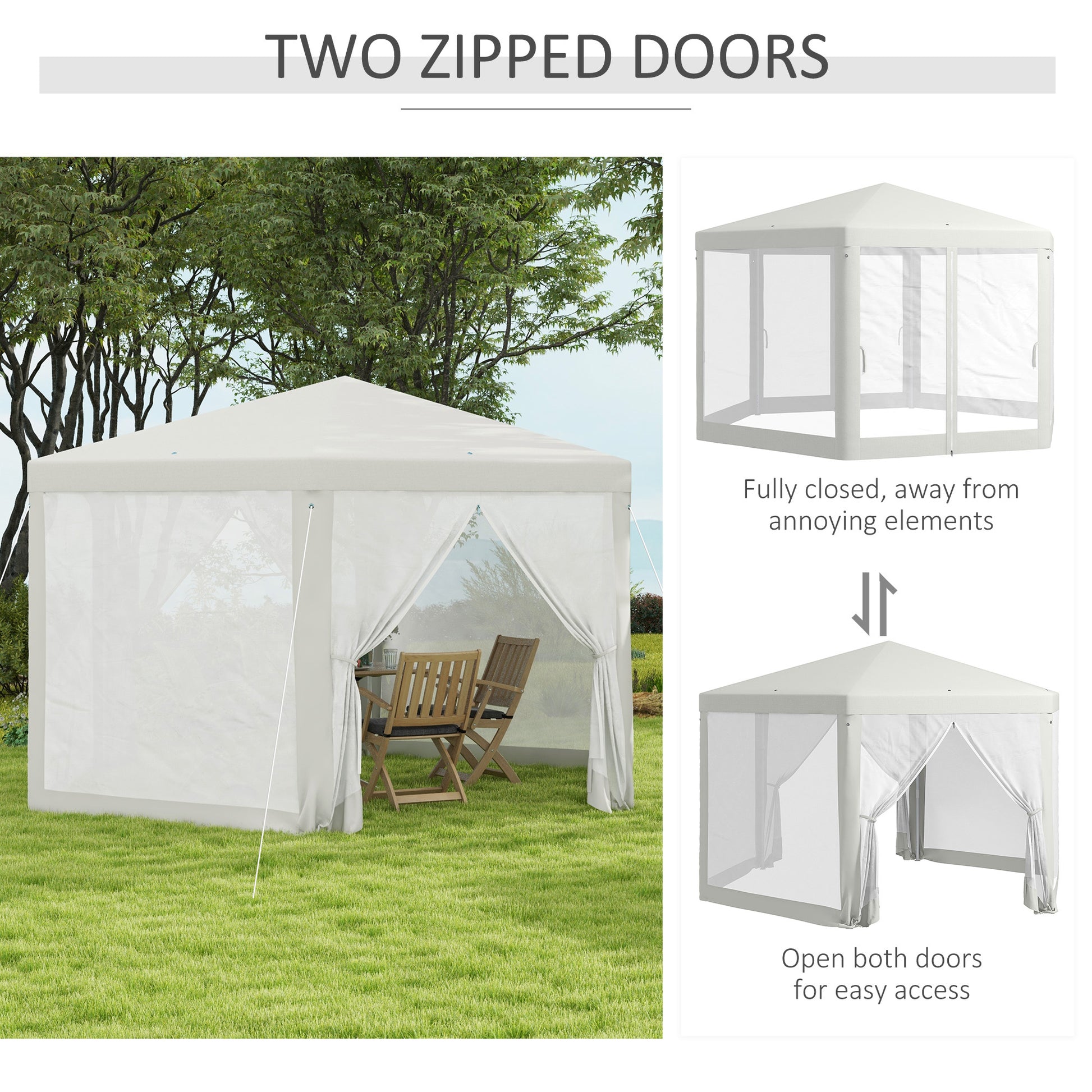 Outsunny 13' X 11' Outdoor Party Tent, Hexagon Sun Shade Shelter Canopy With Protective Mesh Screen Sidewalls, Ropes & Stakes, Cream White White Steel