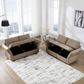 Living Room Furniture Sets, 2 Piece Comfy Upholstered Sofa Couch Set, Mid Century Modern Loveseat Sofa Sets With Storage Space Small Spaces Under Seats, Adjustable Arms And Backs Brown Brown Polyester 4 Seat