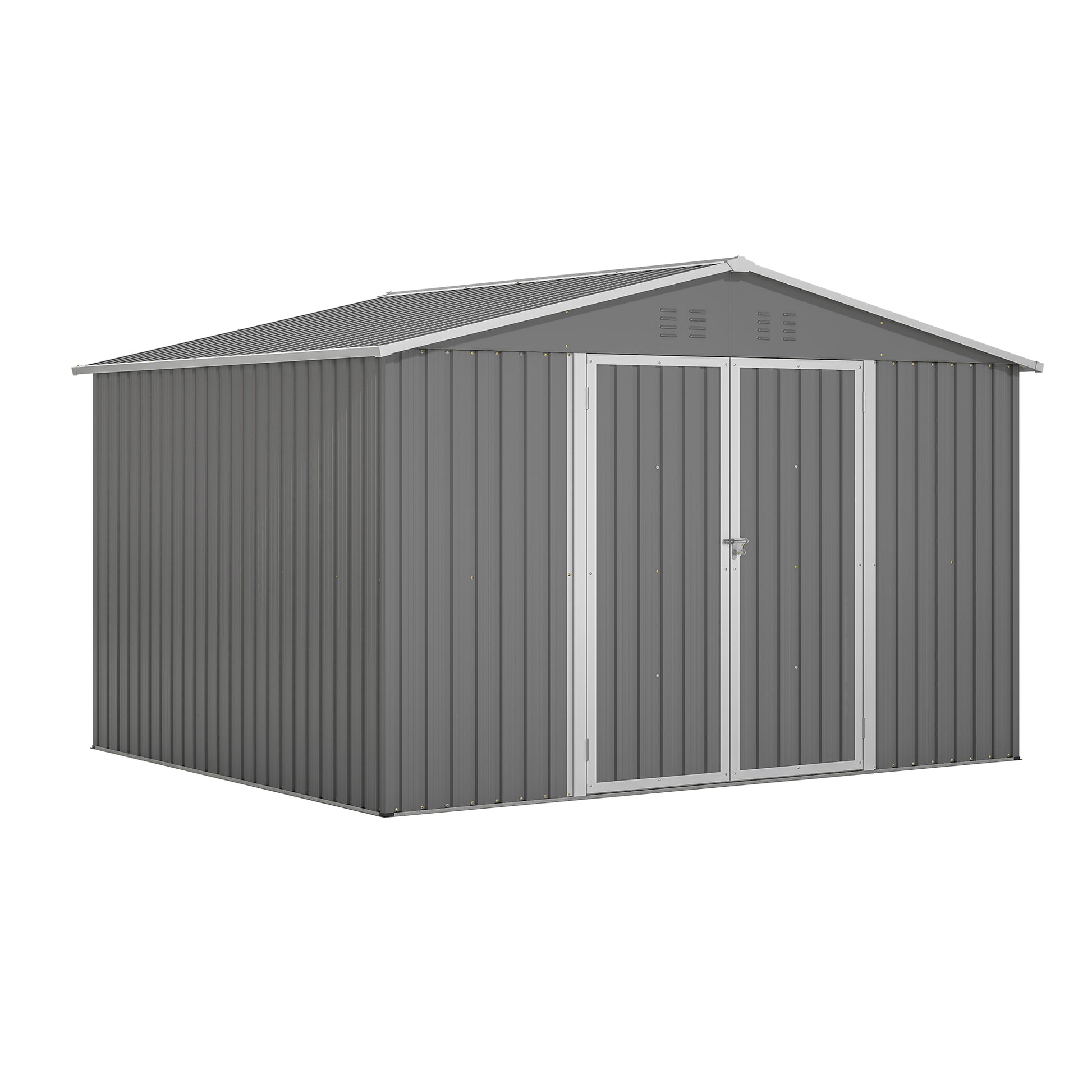 10X8 Ft Outdoor Storage Shed, All Weather Metal Sheds Withlockable Doors, Tool Shed For Garden, Patio, Backyard, Lawn, Grey Gray Metal