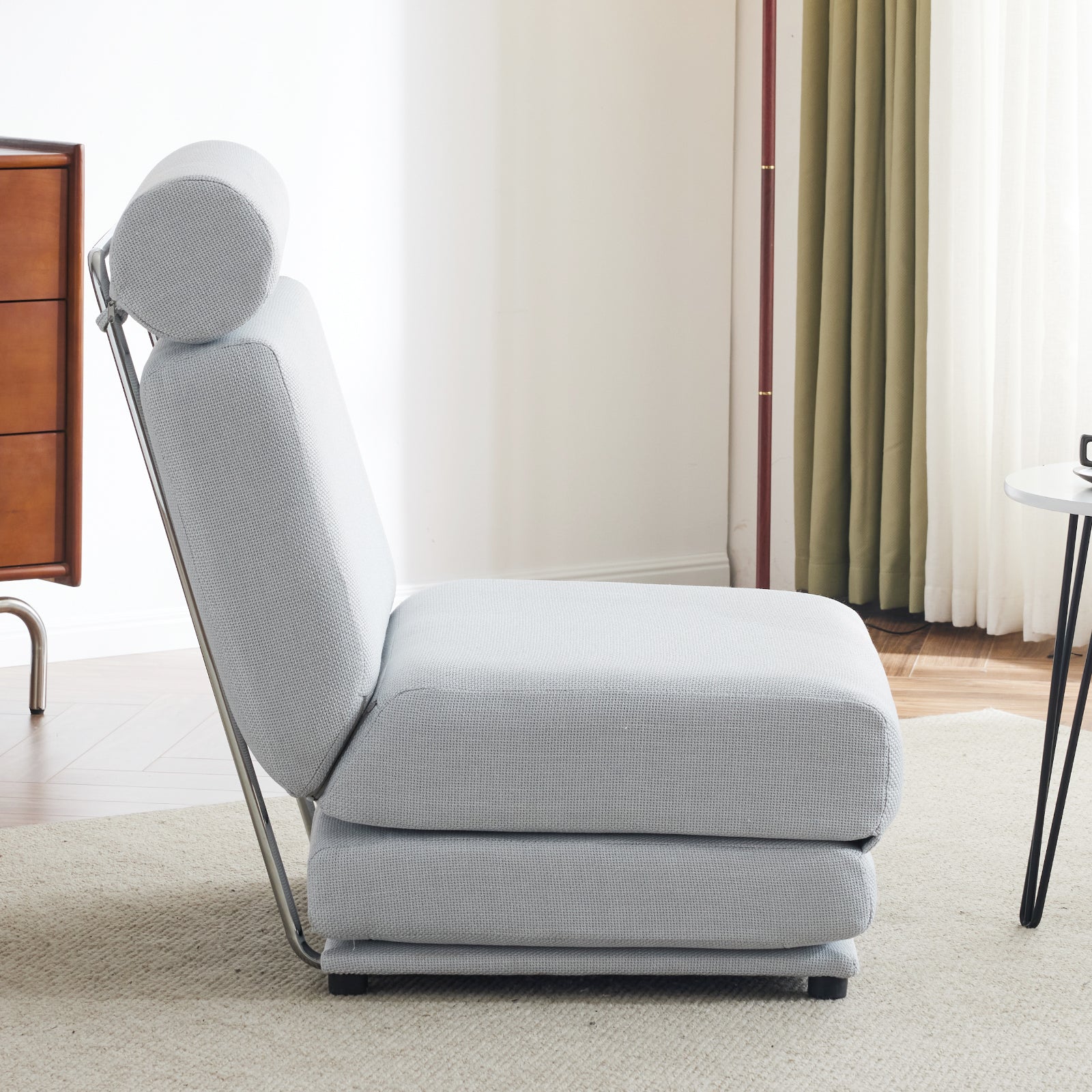 Single Sofa Chair Foldable Single Sofa Bed With Pillow,Portable Foldable Sofa Bed,Leisure Sofa Chair,Easy To Store,Made Ofand Wearable Linen Light Grey Blue Primary Living Space Modern Foam Linen