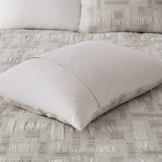 3 Piece Cotton Jacquard Duvet Set Full Queen Ivory Polyester