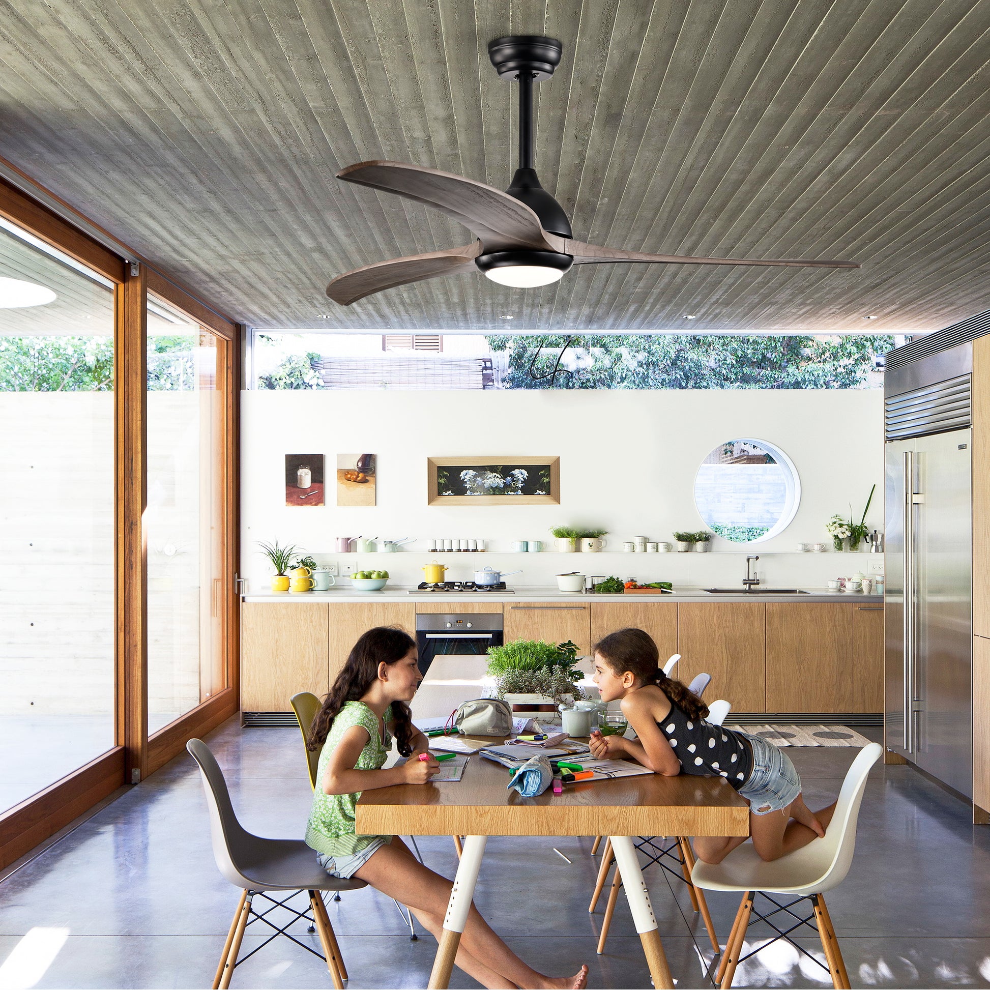 Same Sku W1592P176977 52" Ceiling Fan, Indoor Outdoor Ceiling Fan With Light With Remote Control, Noiseless Reversible Motor, 6 Speed ,3 Colorfor Patio Living Room, Bedroom, Office,Indoor Matte