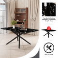 1 Table And 6 Chairs Set.A Rectangular Dining Table With A Imitation Marble Black Table Top And Black Metal Legs.Paired With 6 Chairs With Pu Leather Seat Cushion And Black Metal Legs.F 1537,C 007 Black Glass Metal