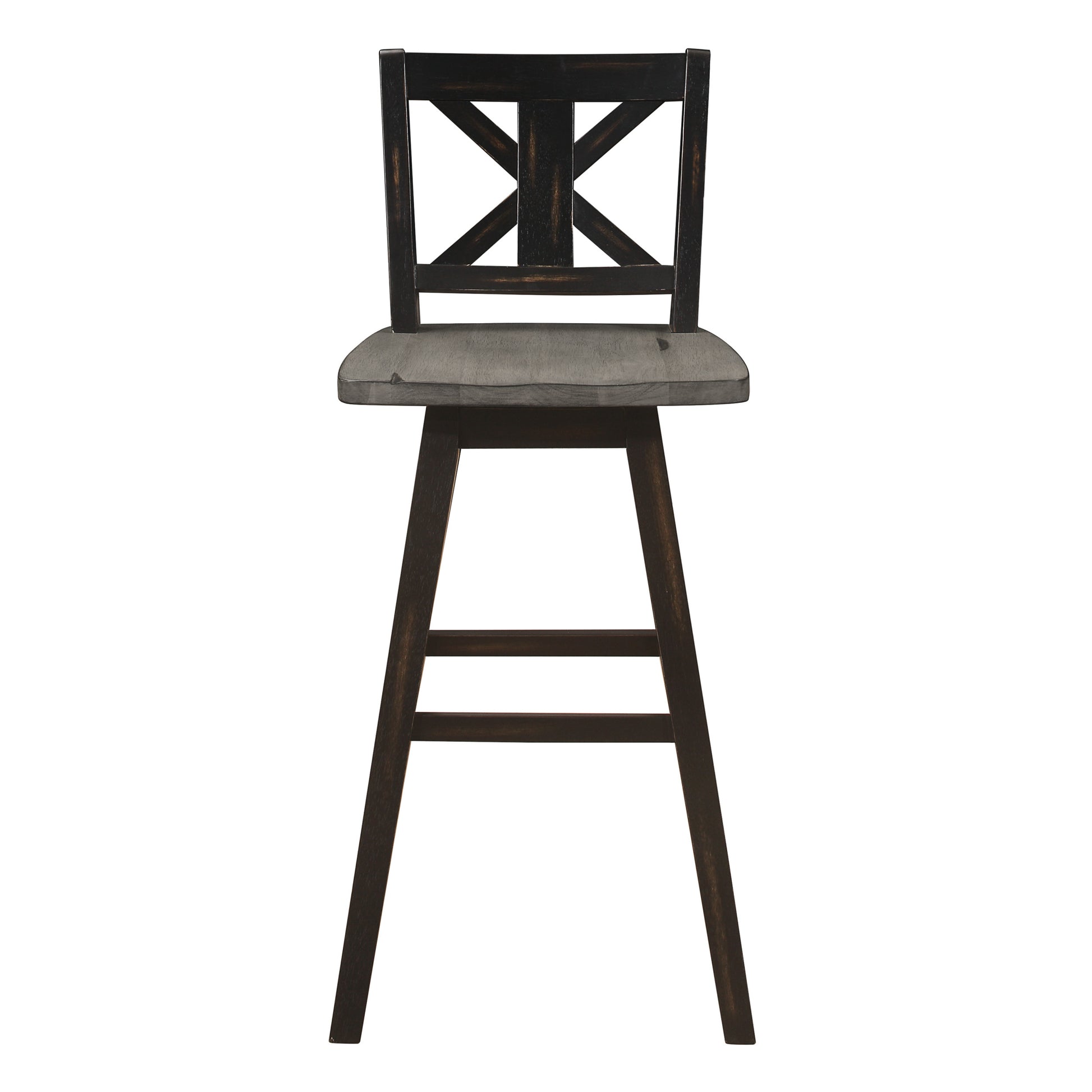 Pub Height Chairs Set Of 2, Distressed Gray And Black 360 Degree Swivel Chair Solid Rubberwood Furniture, X Back Bar Chairs Black Gray Dining Room Rustic Cross Back Solid Wood