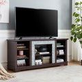 Tv Media Stand With With Faux Stacked Stone Surround, Modern Entertainment Console With Open Storage Space, Cherry, 58.31