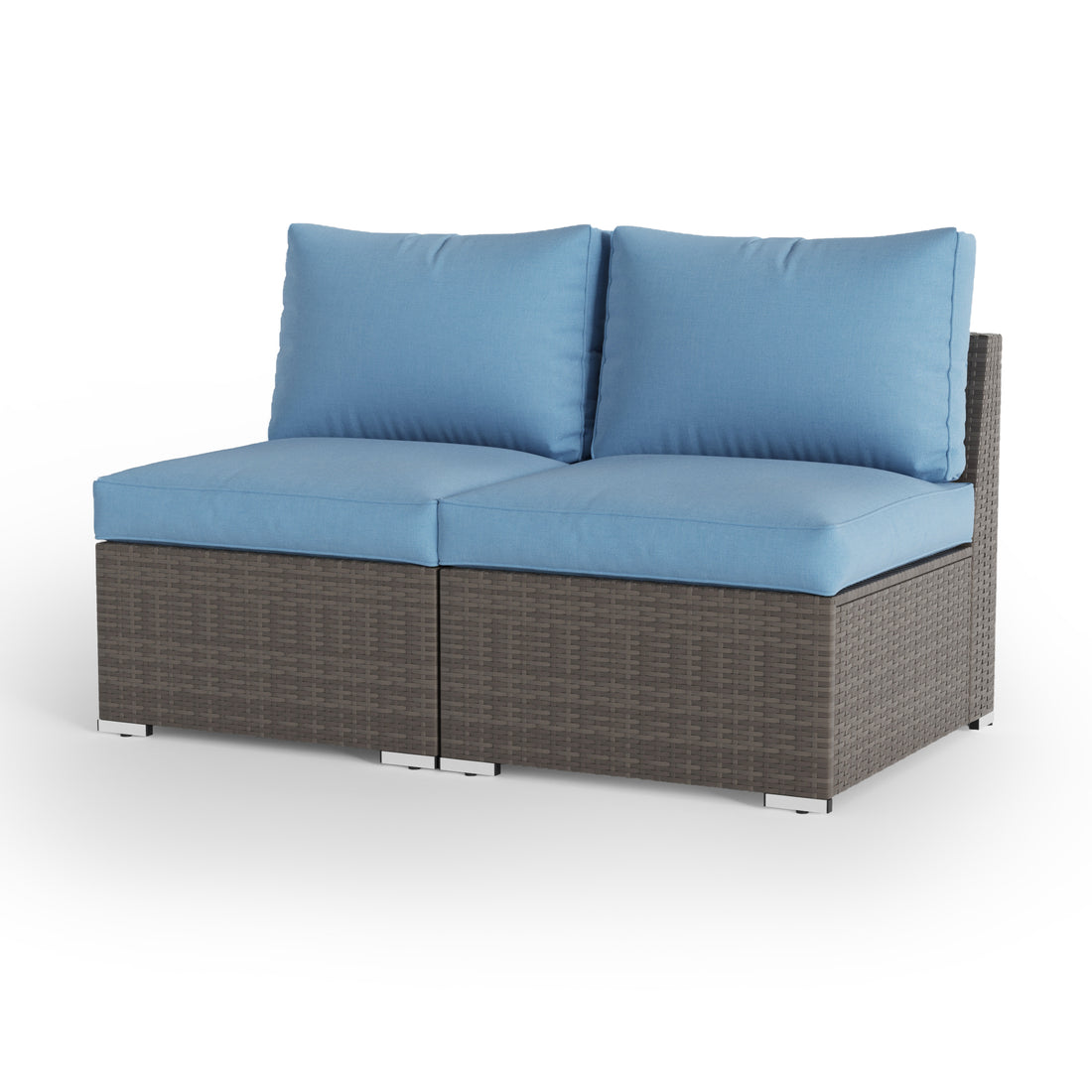 2 Piece Outdoor Patio Armless Sofa Pe Rattan Water Resistance Blue Blue Pe Rattan Iron