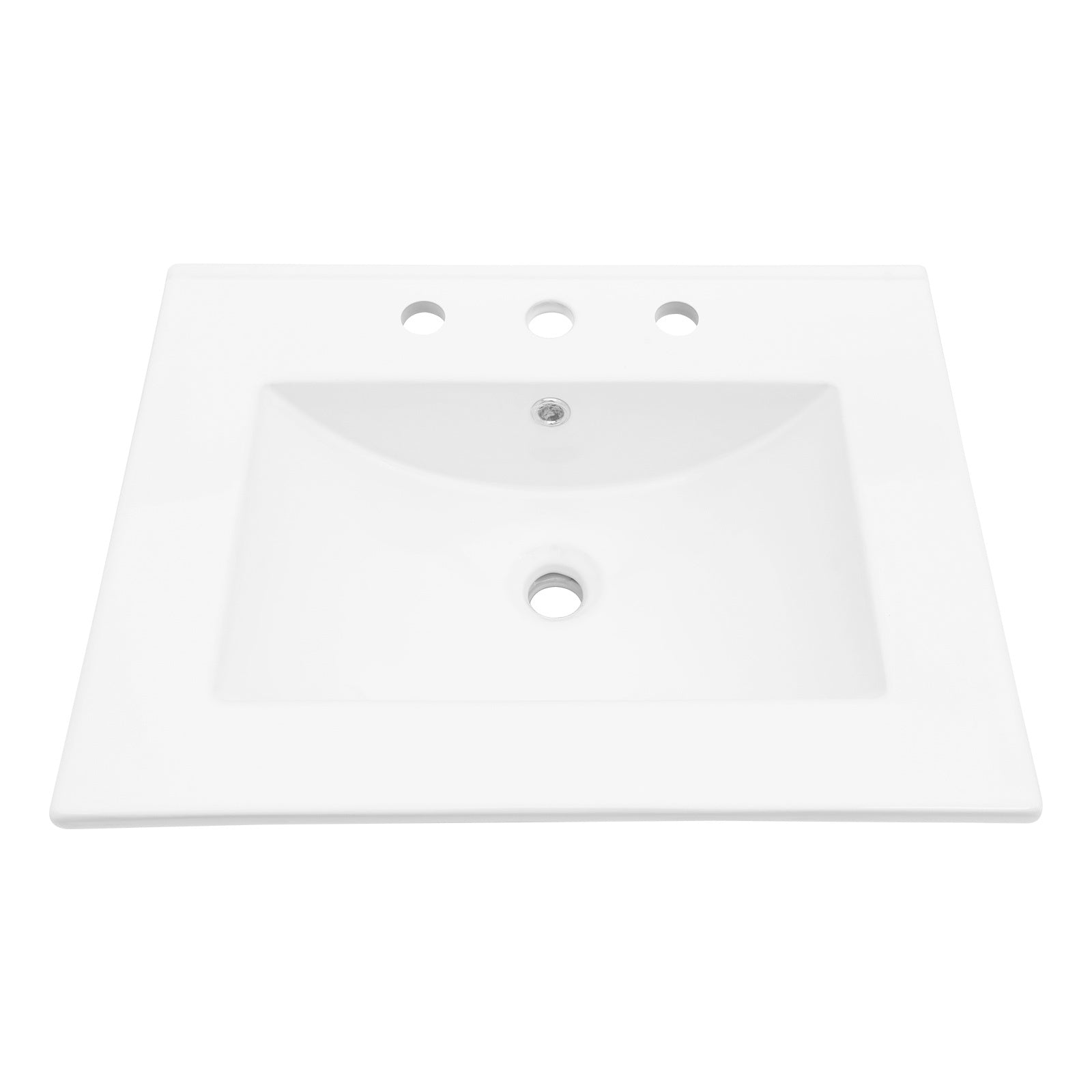 24"X18" White Rectangular Single Vanity Top With 3 Faucet Hole And Overflow Sink Only White Ceramic