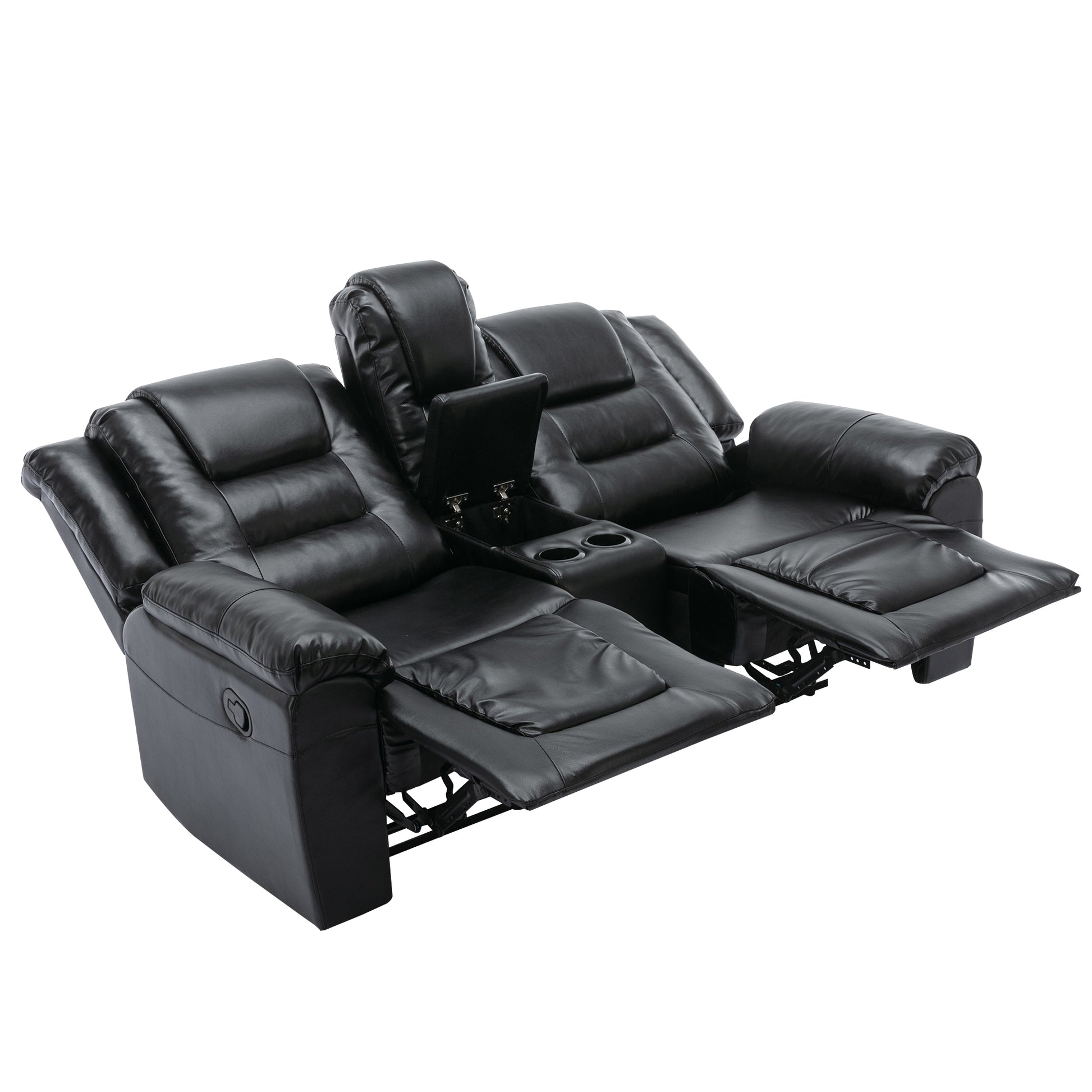 Home Theater Recliner Set Manual Recliner Chair With Wide Armrest, Two Built In Cup Holders For Living Room,Bedroom, Black Old Sku:Sg000760Aab Black Foam Pu Leather