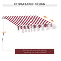 Outsunny 10' X 8' Retractable Awning, Patio Awnings, Sunshade Shelter W Manual Crank Handle, Uv & Water Resistant Fabric And Aluminum Frame For Deck, Balcony, Yard, Wine Red Stripes Multicolor Aluminum