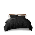 Ruched Fur Down Alternative Comforter Set Queen Black Polyester