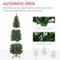 Homcom 6Ft Tall Pencil Artificial Christmas Tree Holiday D Cor With 618 Branches, Auto Open, Steel Base, Pine Needles, Green Green Plastic