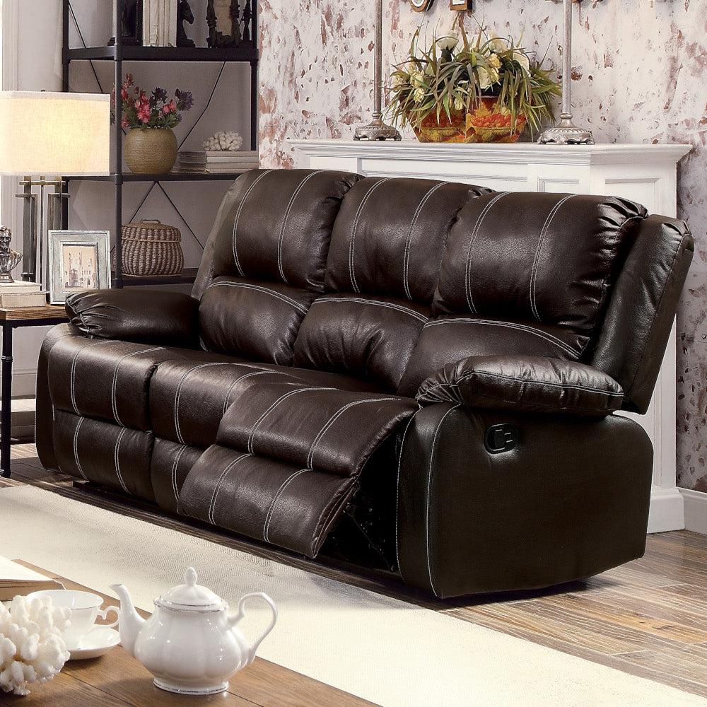 Zuriel Motion Sofa, Brown Synthetic Leather Lv52280 Brown Upholstered 3 Seat