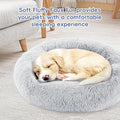 24 Inch Donut Dog Bed, Calming Bed For Dogs, Grey Cat Bed Washable, Round Dog Donut Bed Washable, Plush Fur Dog Bed, Dog Cuddle Bed Grey Faux Fur