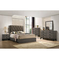 Brown And Rustic Grey Oak Tufted Queen Bed Box Spring Required Queen Brown Wood Bedroom Transitional Panel Wood Fabric