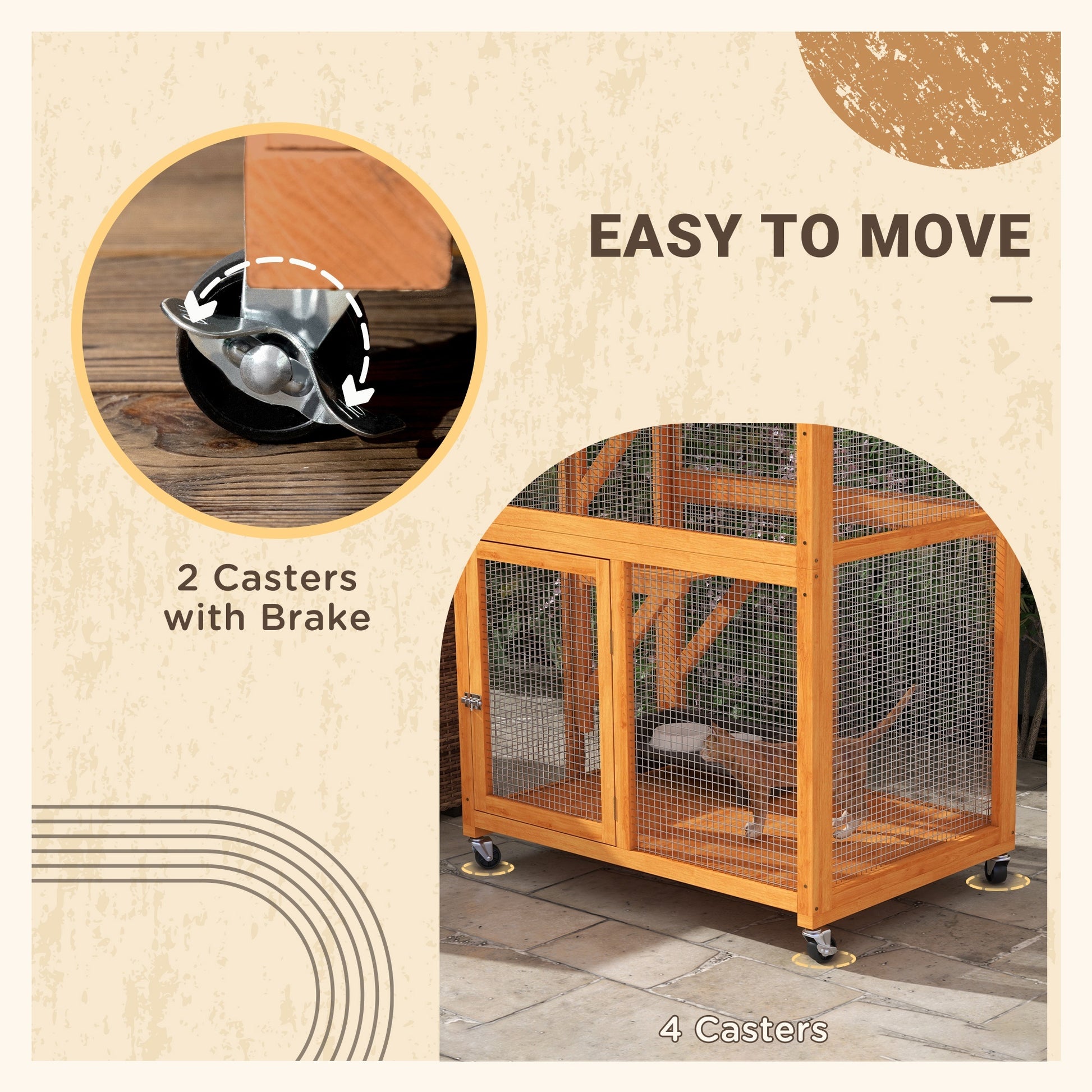 Pawhut 74" Wooden Outdoor Cat House Weatherproof & Wheeled, Catio Outdoor Cat Enclosure With High Weight Capacity, Kitten Cage Condo, Orange Orange Wood