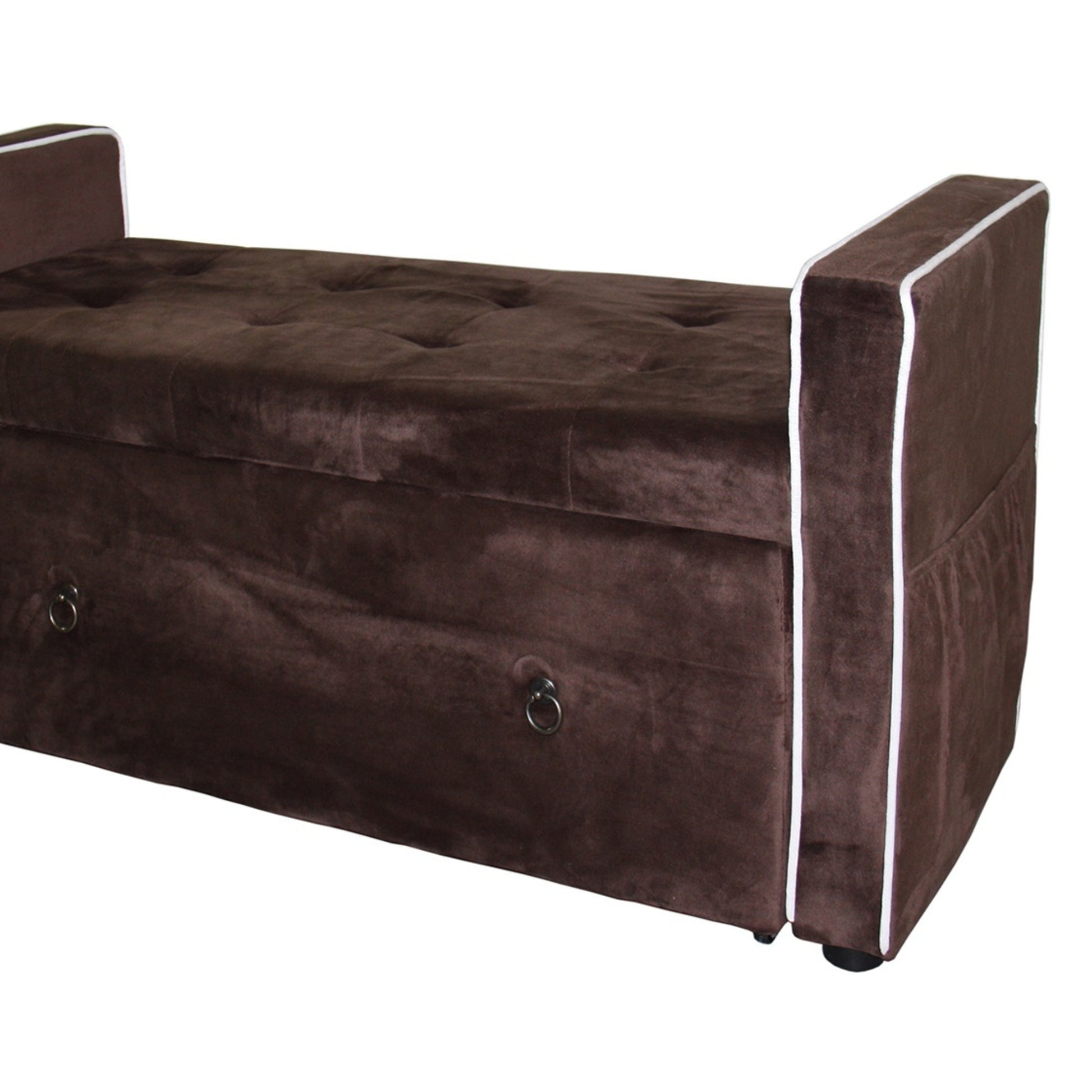 22" Shoe Storage Bench, Brown Suede Brown Wood