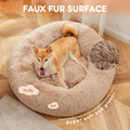 Anti Slip Round Fluffy Plush Faux Fur Cat Bed, Extra Large Brown Brown Fabric