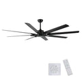 75 Inch Industrial Dc Motor Ceiling Fan No Light, Large Ceiling Fan With 8 Reversible Blades, 3 Downrods, 6 Speed Remote Control, Home Or Commercial Ceiling Fans For Porch Garage Shop, Black Black Casual,Classic Abs Steel Q235