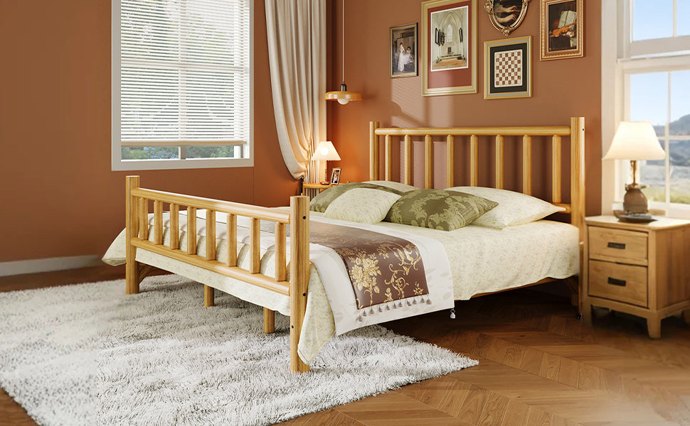 Farmhouse Log Bed Frame King Rustic Style Pure Solid Pine Cylinder Construction Bed Fits Mattresses And Box Springs, Natural Finish King Natural Pine