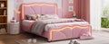 Full Size Upholstered Platform Bed With Curve Shaped And Height Adjustbale Headboard,Led Light Strips,Pink Full Pink Upholstered