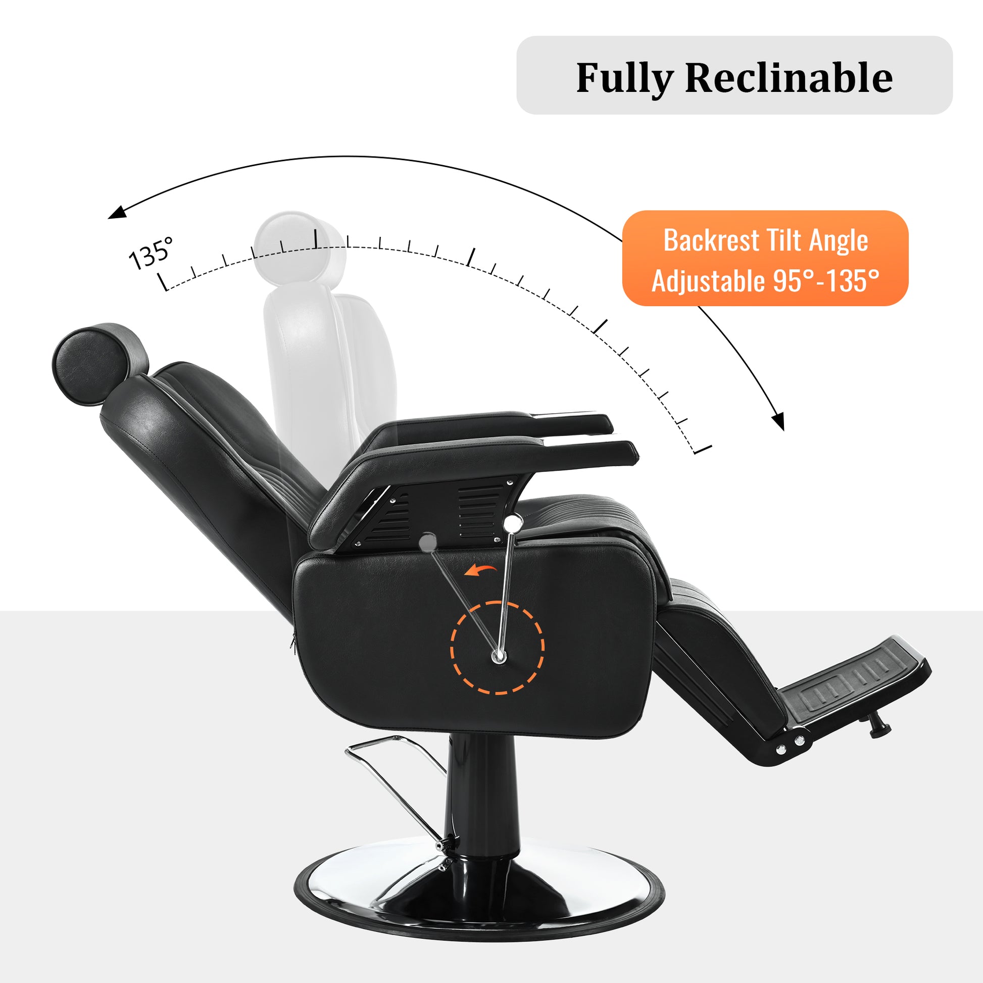 Heavy Duty Reclining Barber Chair,All Purpose Hydraulic Recline Barber Chair Salon Beauty Styling Chair360 Swivel&Height Adjustable,For Barber Shop & Beauty Salon,Spa Tattoo Styling Equipment,Black