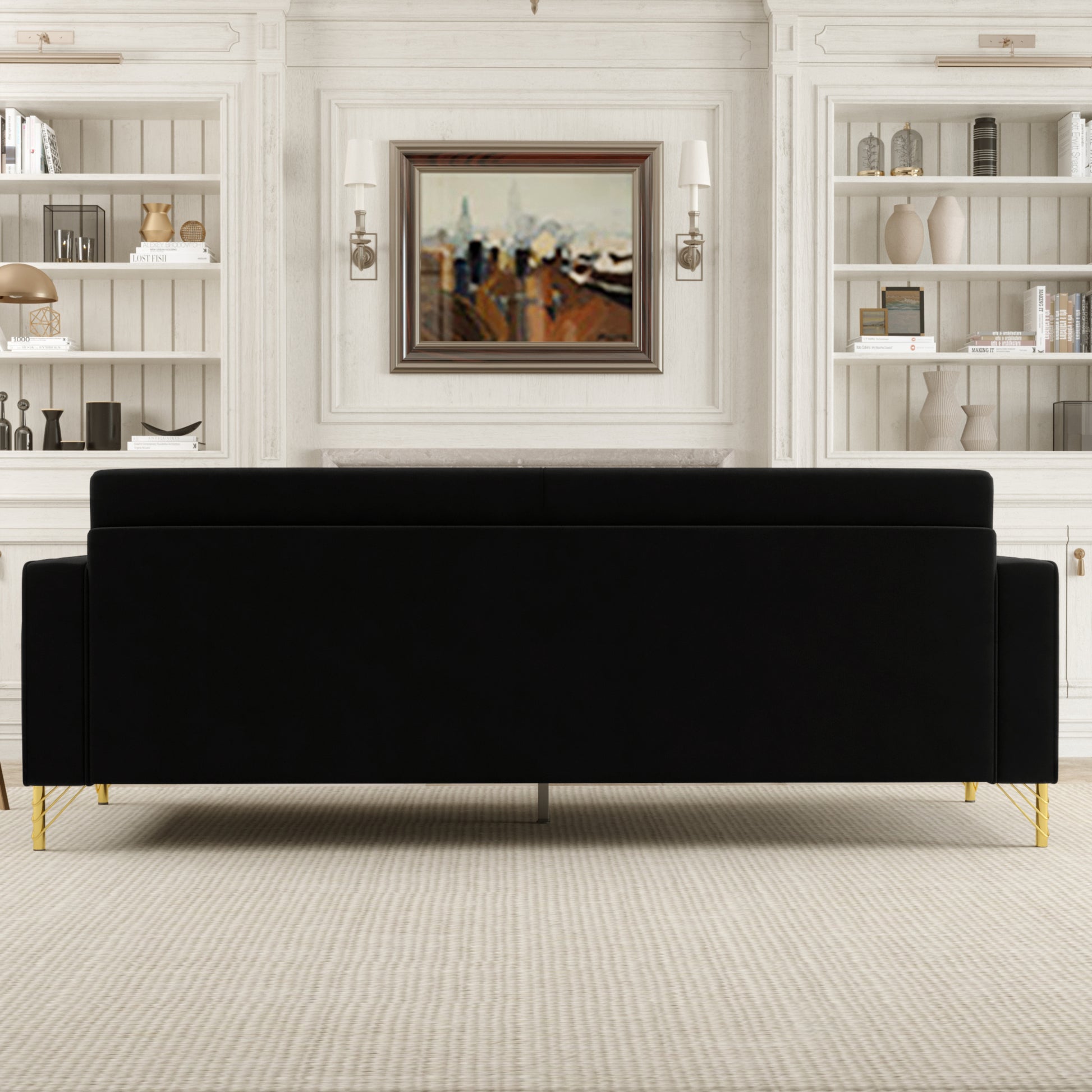 Fx P18 Bk Sofa Black Velvet 3 Seat