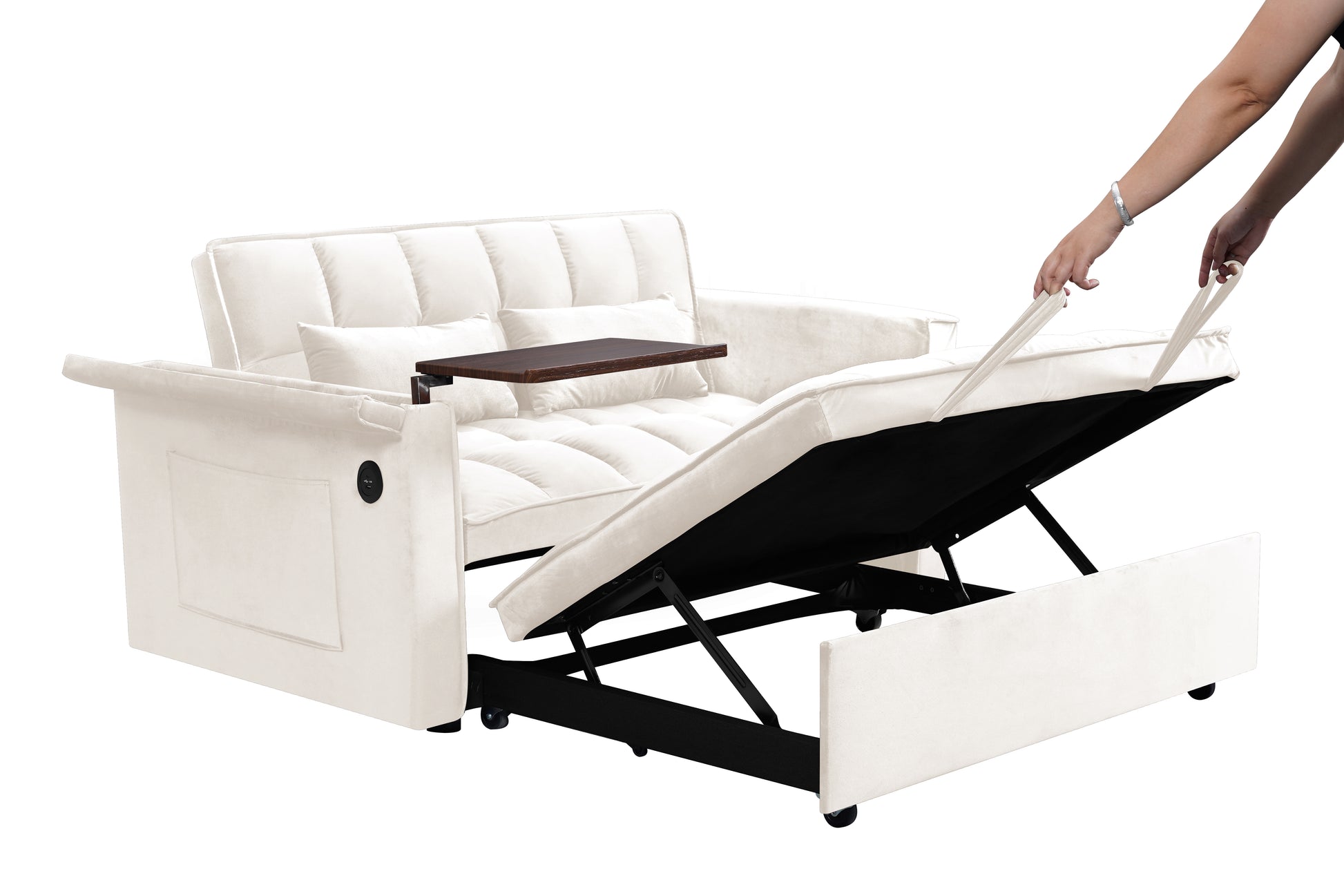 55.5 "3 In 1 Foldable Sofa Bed, Modern Velvet Double Sofa, Sofa Bed With Adjustable Back, Storage Bag And Pillow, Hidden Living Room Laptop Desk With Usb Port, Suitable For Living Room, Bedroom