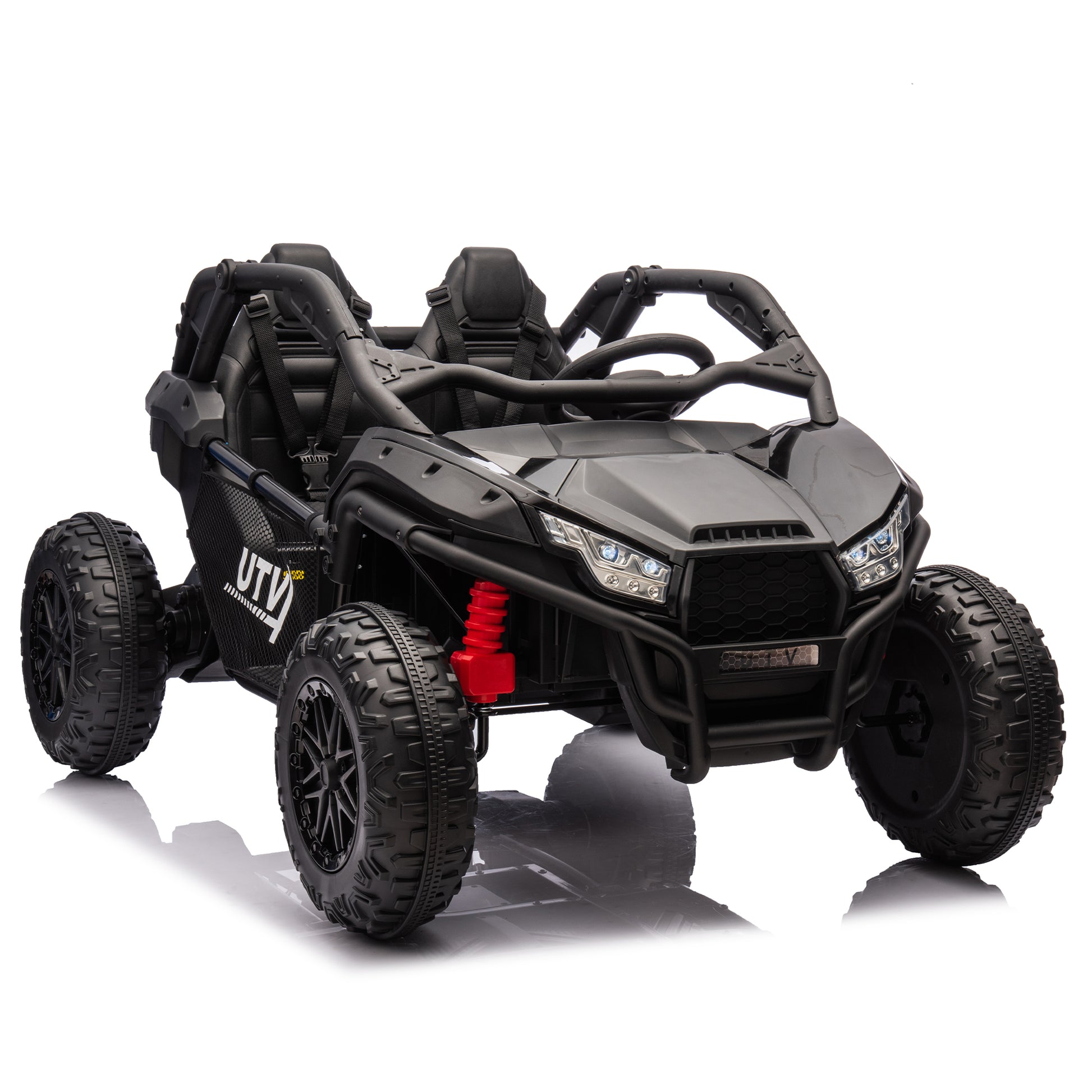 24V Two Seater Kids Ride On Utv W Parents Control,20In Seat Width,400W Super High Power,Four Wheel Suspension,Bluetooth,Mp3,Usb,Led Light,Horn,Rear Storage Space,Speeds 3.73 4.97Mph For Kids Aged 3 . Black 100 149 Lbs Polypropylene