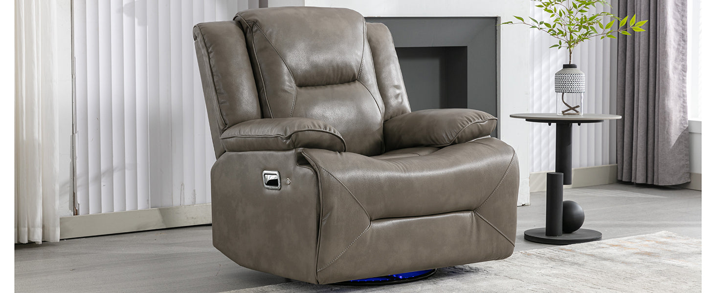 360 Swivel And Rocking Home Theater Recliner Manual Recliner Chair With A Led Light Strip For Living Room,Bedroom, Grey Grey Foam Pu