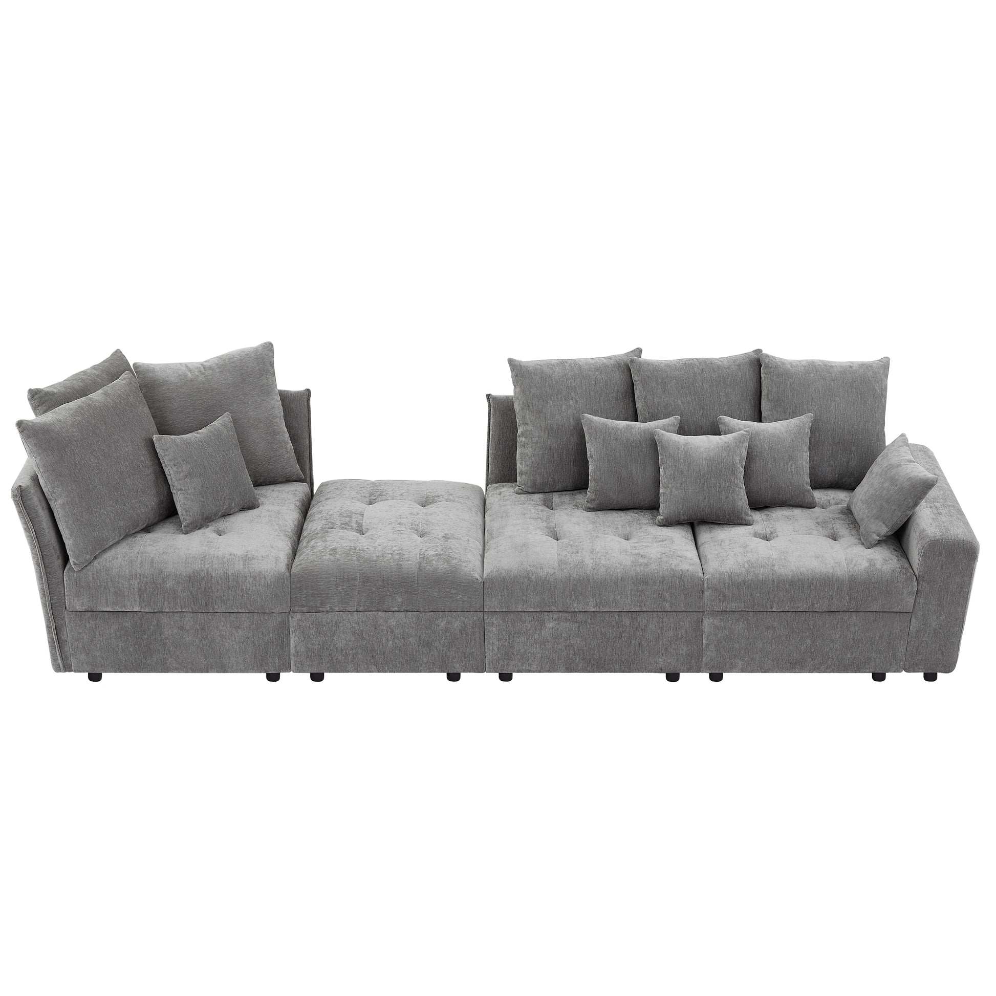 96.45"Sectional Sofa Modular Sofa Couch With Three Usb Ports, A Removable Storage Ottoman And Five Back Pillows For Living Room, Grey Grey Foam Chenille 4 Seat