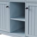 K&K 53Inch Large Kitchen Island With 2 Bar Stools, Power Outlet,Door Internal Storage Rack,Kitchen Storage Cart On 5 Wheels With Drop Leaf,5 Open Side Racks,3 Drawers For Kitchen,Dining Room,Grey Blue Grey Blue Gray Kitchen