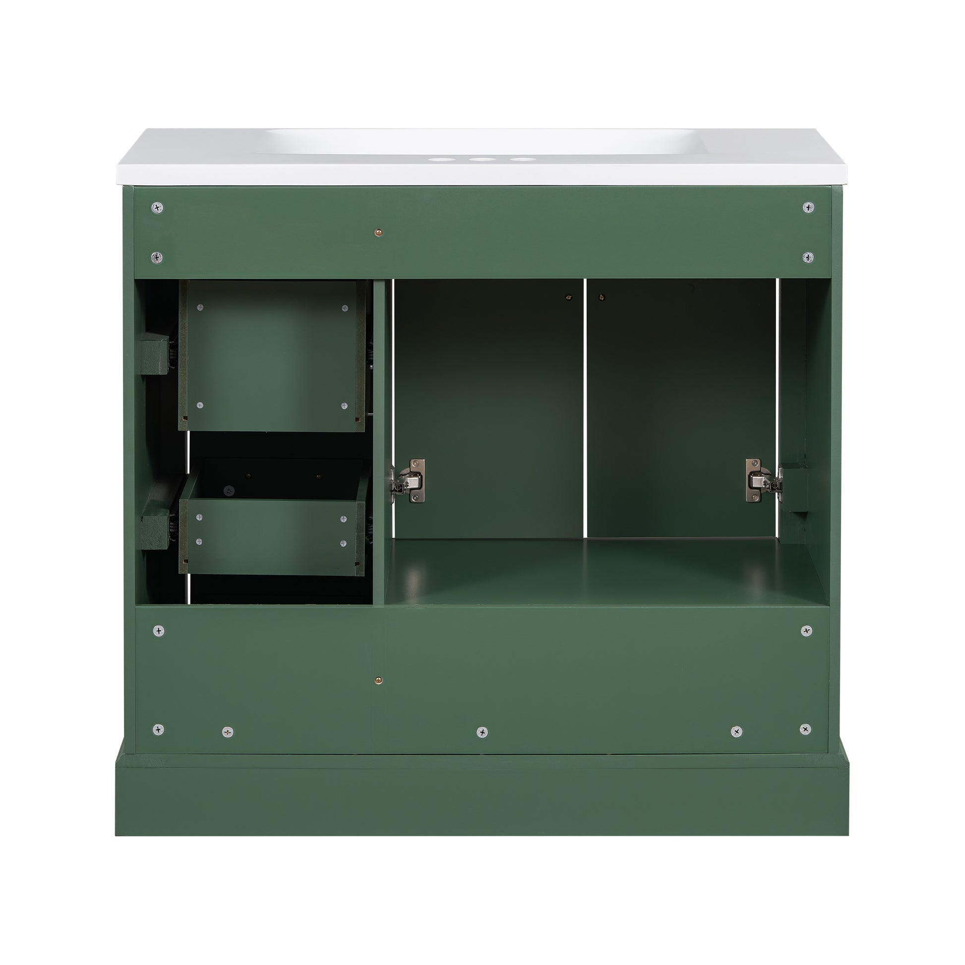 36 Inch Traditional Bathroom Vanity With Resin Sink Combo Set, Green Bathroom Cabinet With Two Doors And Four Drawers Green Bathroom Solid Wood Mdf Resin