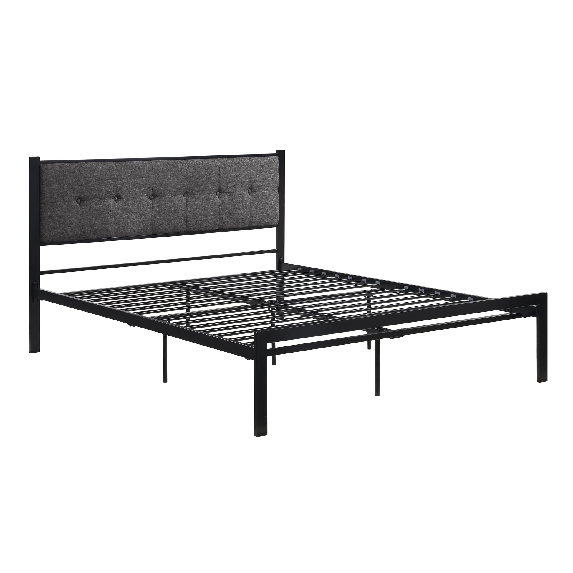 Black Finish Metal Frame 1Pc Queen Platform Bed Upholstered Headboard Button Tufting Bedroom Furniture Box Spring Not Required Queen Black Metal Bedroom Bed Frame Polyester Metal