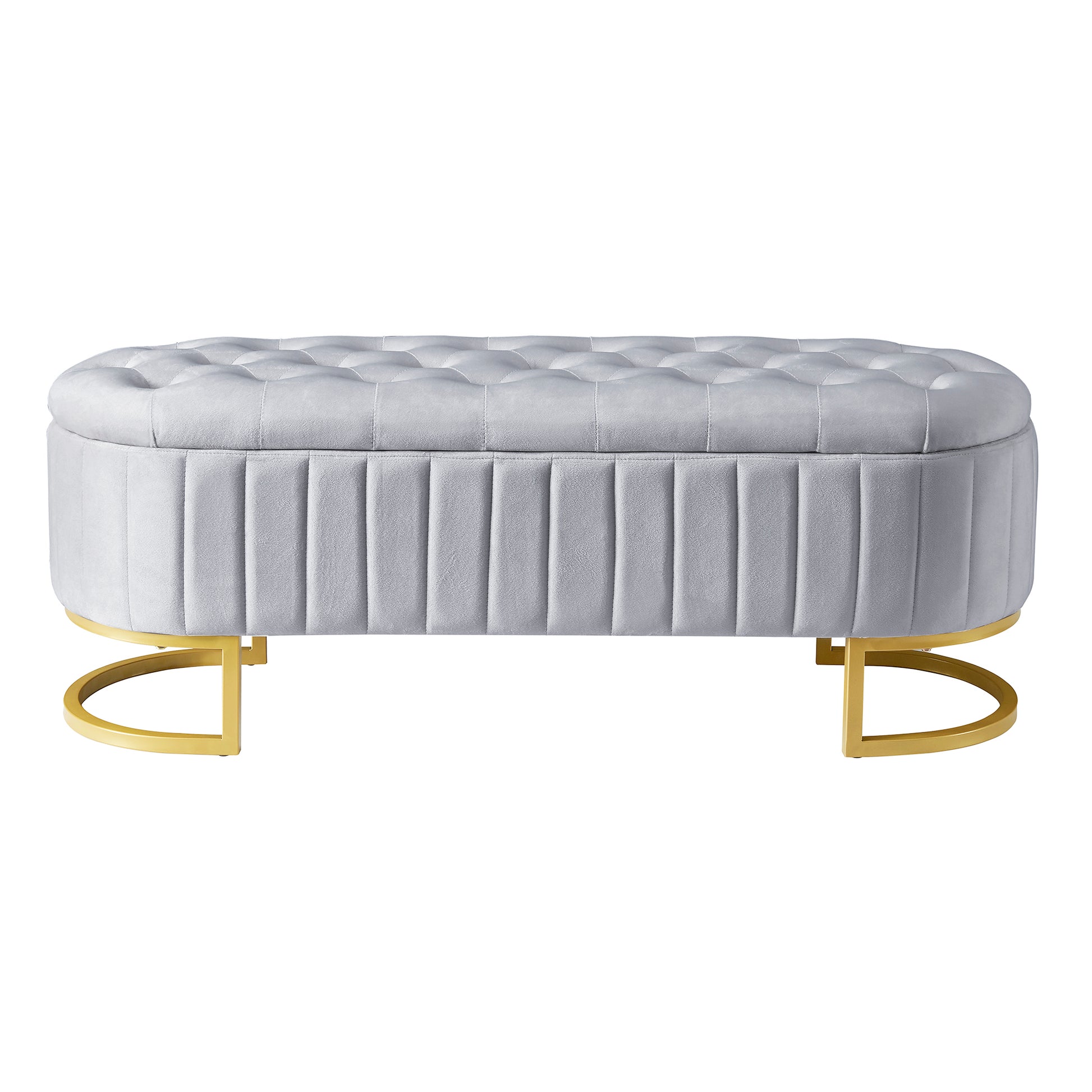 Elegant Upholstered Velvet Storage Ottoman With Button Tufted,Storage Bench With Metal Legs For Bedroom,Living Room,Fully Assembled Except Legs,Grey Grey Velvet