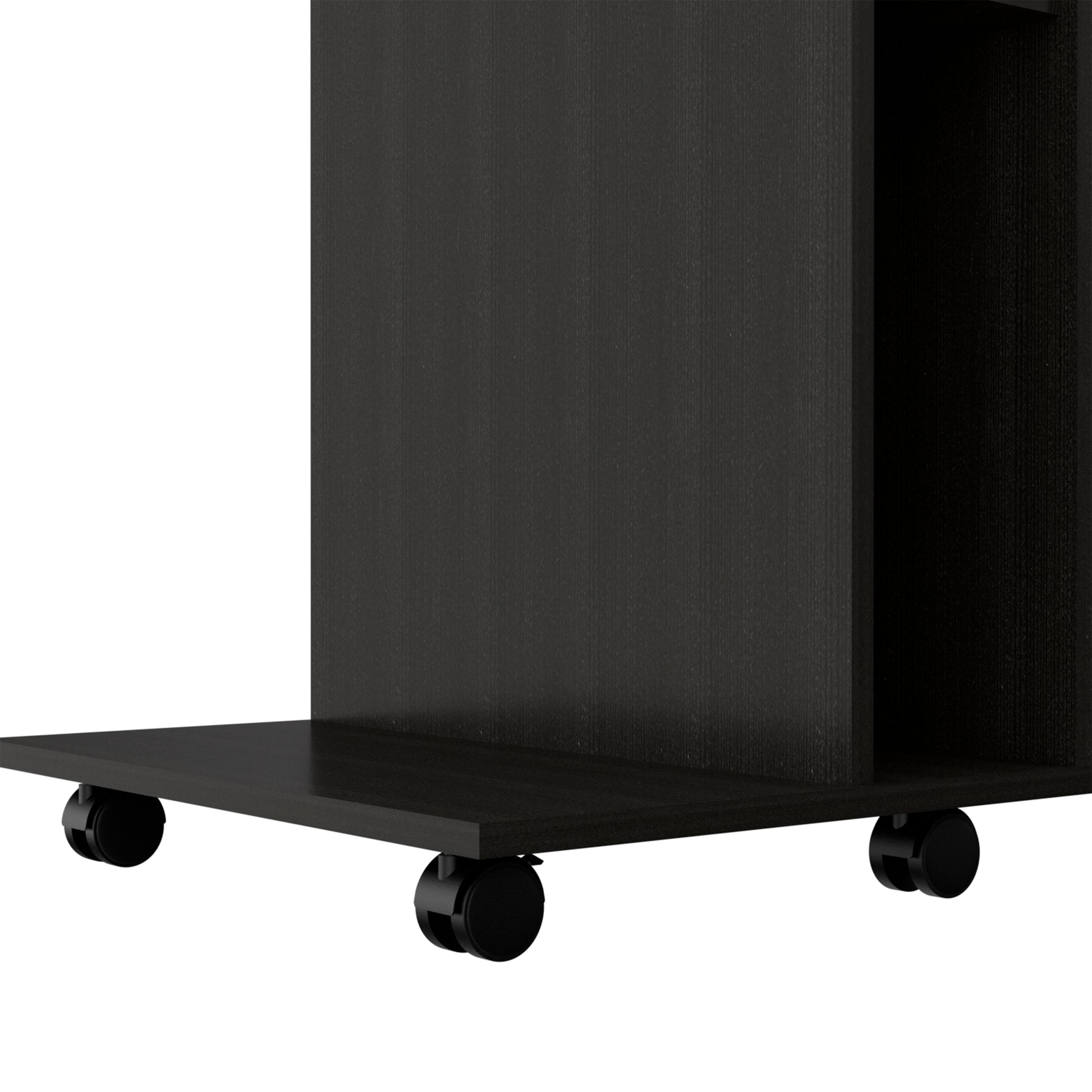 Bombay Mobile Tray Table, Two Side Shelves Black Casters Or Wheels Computer Desk Office Modern Desk Rectangular Melamine Engineered Wood