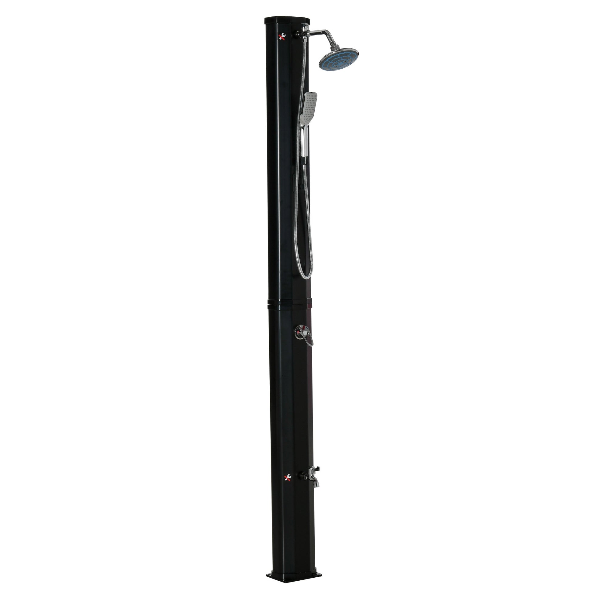 Outsunny 7' Outdoor Solar Heated Shower With 360 Rotating Rainfall & Handheld Shower Head, Foot Shower Faucet, Temperature And Pressure Adjustable, Holds 9.2 Gallons For Backyard Pool Black Plastic