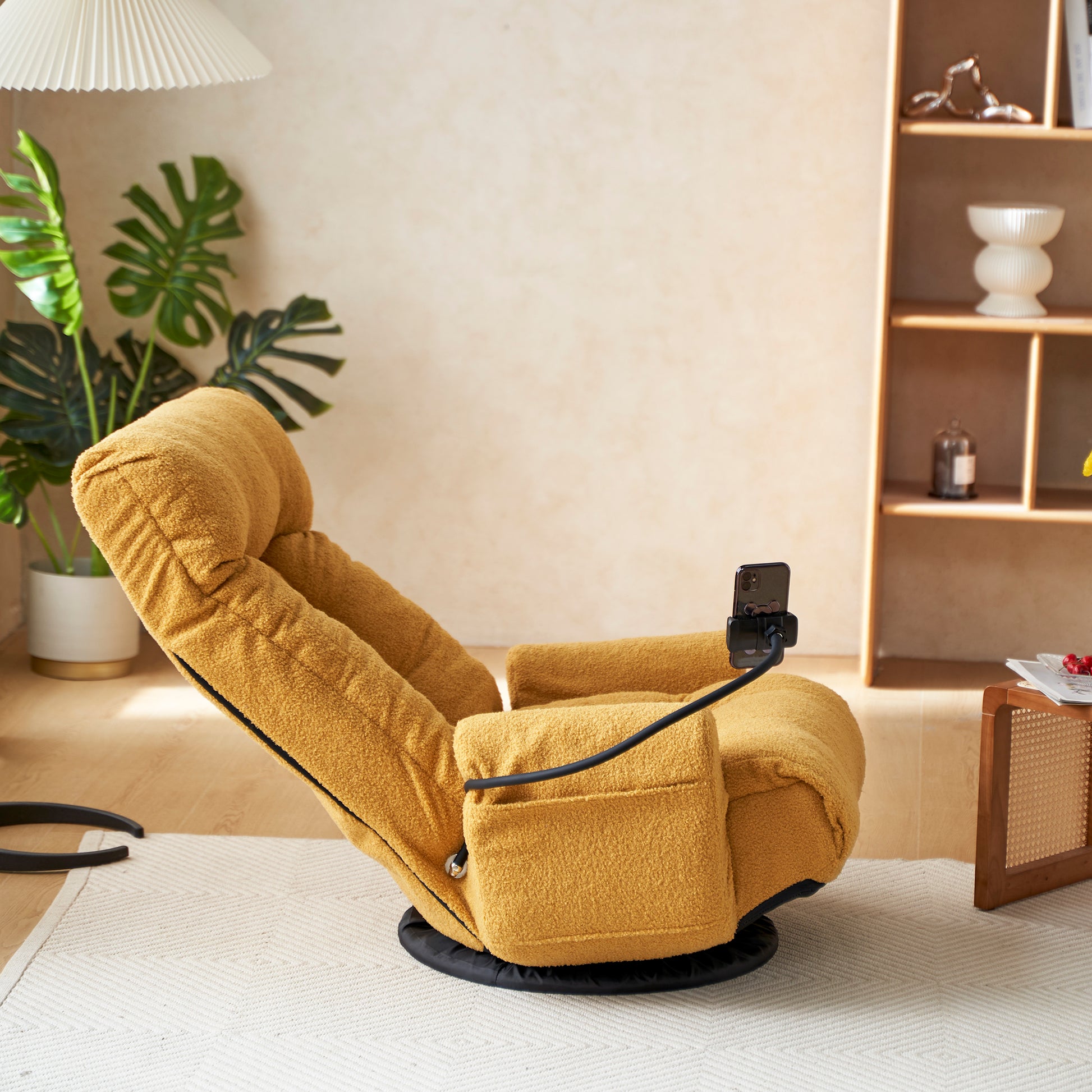 Adjustable Head And Waist, Game Chair, Lounge Chair In The Living Room, 360 Degree Rotatable Sofa Chair,Rotatable Seat Leisure Chair Deck Chair Yellow Metal Soft Cotton Metal