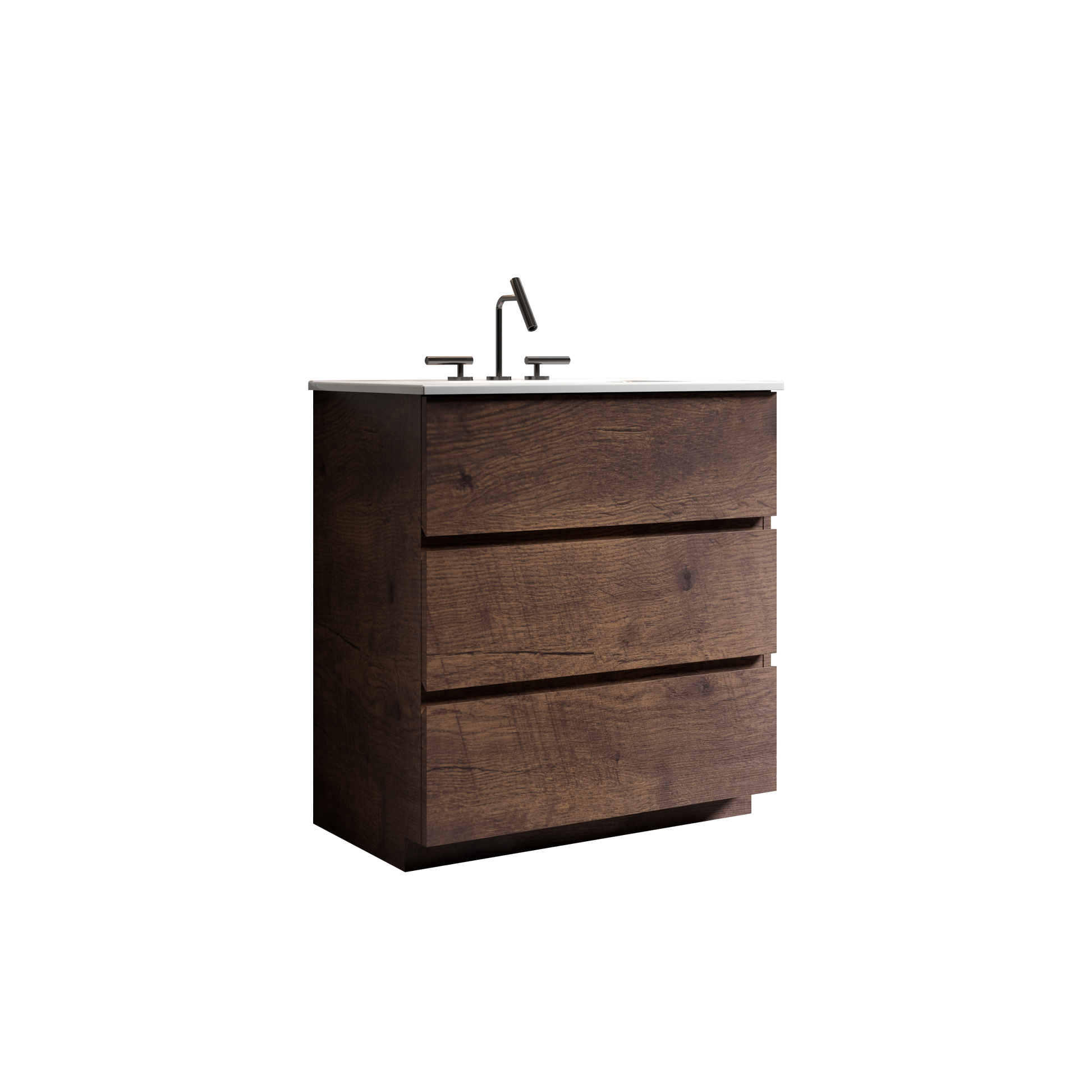 Tia 30" Walnut Bathroom Vanity With Sink With 3 Faucet Holes, Large Storage Freestanding Bathroom Vanity For Modern Bathroom, One Piece White Sink Basin Without Drain And Faucet, Pre Assemble White