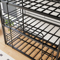 Triple Twin Bunk Beds, Twin Over Twin Over Twin Metal Bunk Bed Platform Frame, Two Attached Ladders, Easy Access Guard Rail, No Box Spring Need Black Box Spring Not Required Twin Black Metal Bedroom