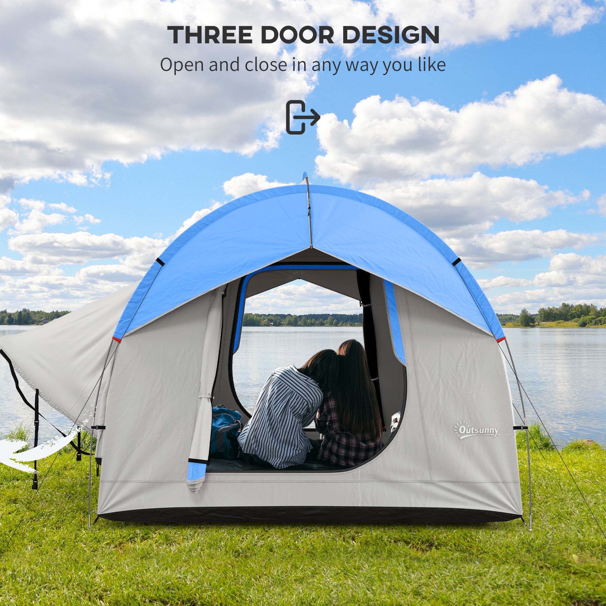 Outsunny Suv Tent, 2000Mm Waterproof Truck Tent With 3 Doors And Mesh Window, For 5 6 Person Camping Outdoor Travel, 7.5' L X 6.9' W X 6.9' H, Gray And Blue Grey Blue Polyester