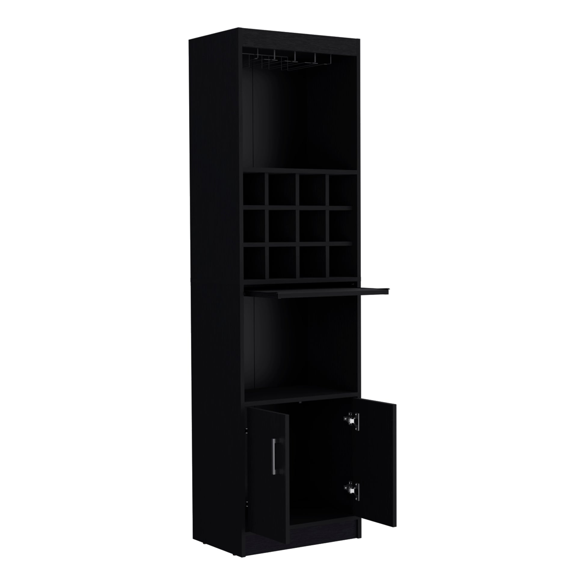 Pisek Bar Cabinet 5 Tier, Wine Cabinet, Liquor Cabinet, 12 Bottle Cubbies, 5 Shelves, Black Black Solid Wood Mdf Engineered Wood