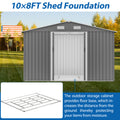 10X8 Ft Outdoor Tool Storage Shed With Metal Foundation & Lockable Doors, All Weather Metal Sheds For Garden, Patio, Backyard, Lawn, Gray Gray Metal