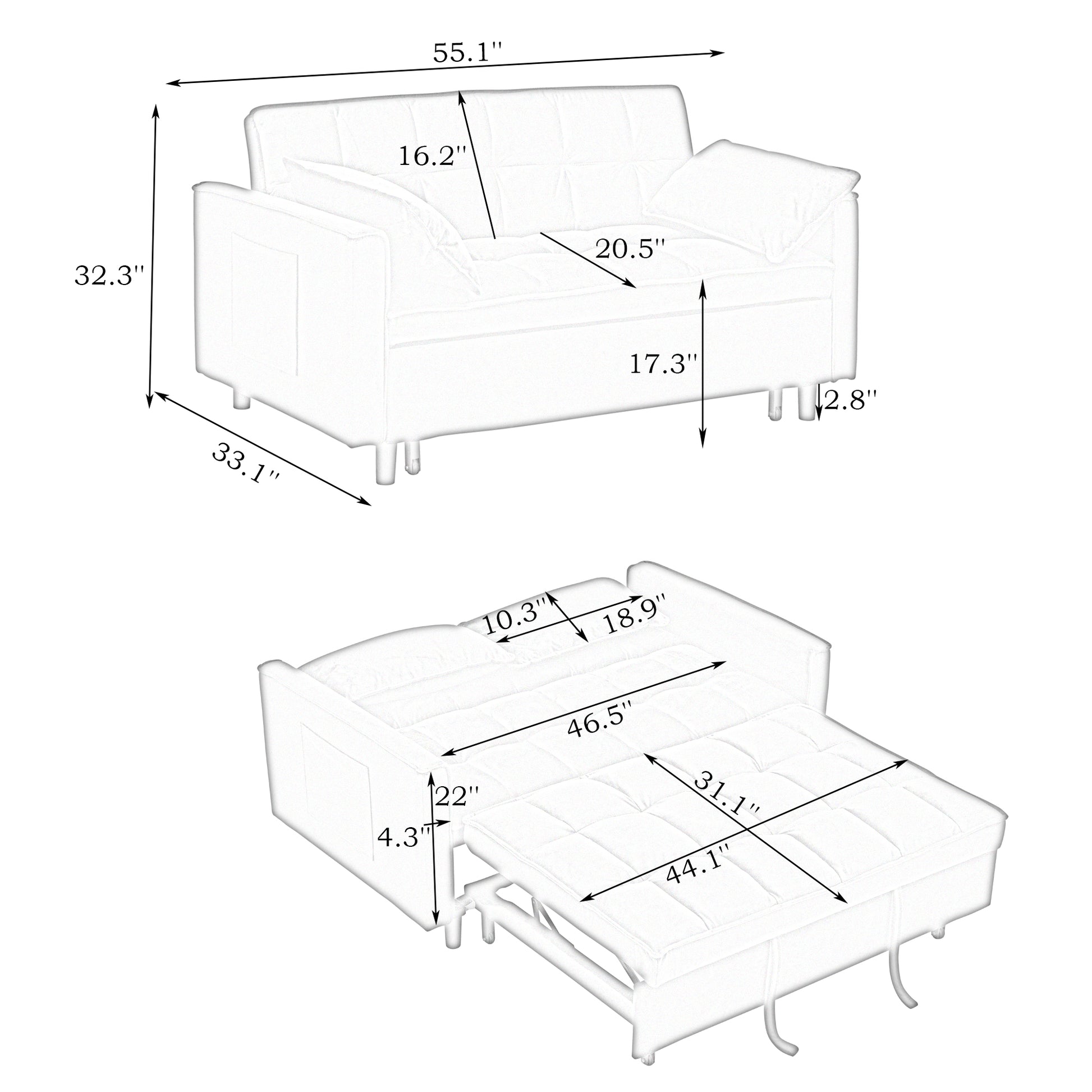 Modern Velvet Loveseat Futon Sofa Couch Pullout Bed, Small Beautiful Seat Lounge Sofa W Reclining Backrest, Toss Pillows, Pockets, Furniture For Living Room,3 In 1 Convertible Sleeper Sofa Bed, Gra Gray Velvet 2 Seat