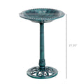 Outsunny 28'' Bird Bath Outdoor Resin Decor With Fleur De Lis Pattern, Time Worn Finish Green Plastic