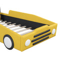 Twin Size Race Car Shaped Platform Bed With Wheels,Yellow Yellow Pu Leather