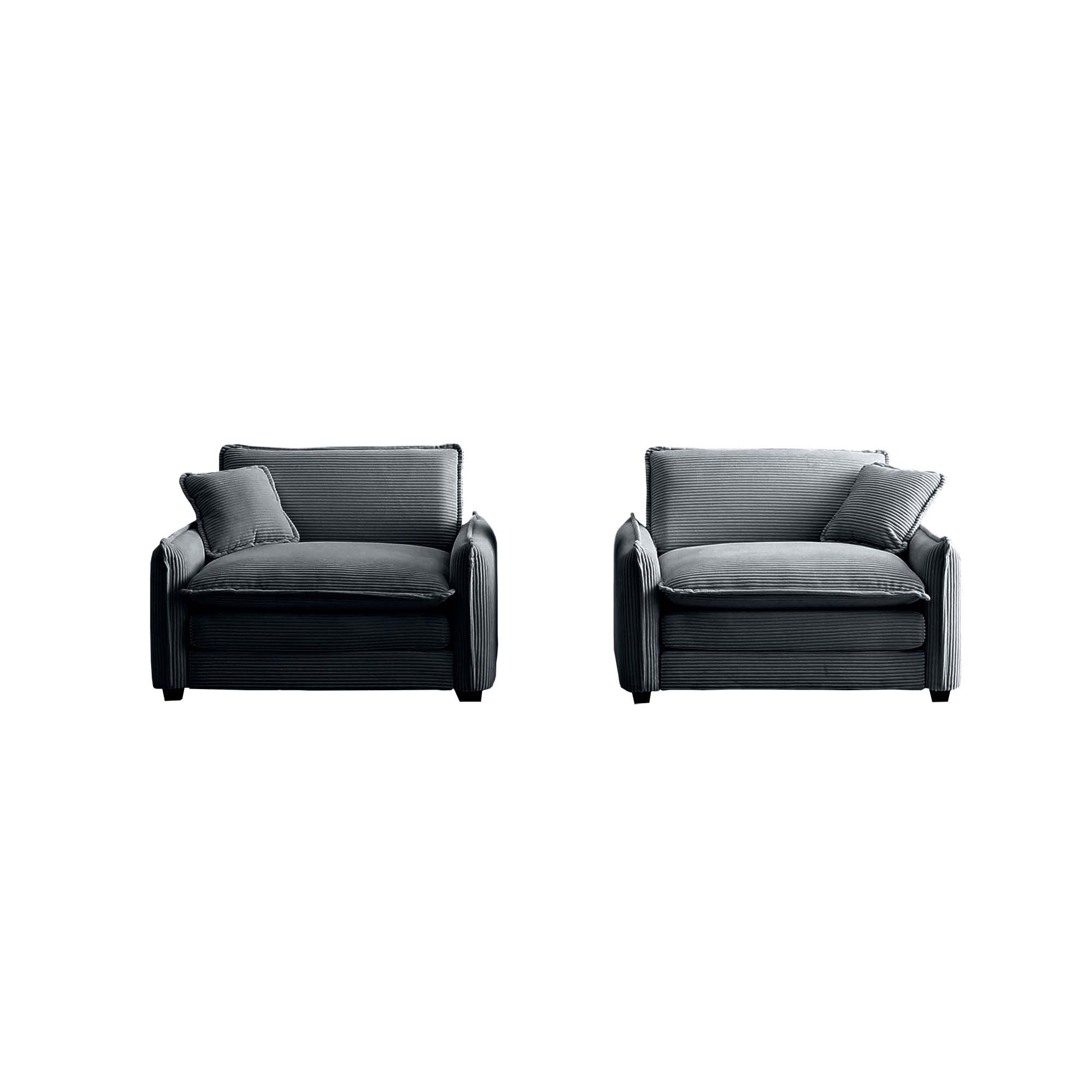 Grey Corduroy,Luxurious And Sophisticated Deep Seated Sofa Set With Two Single Deep Seat Sofa Suitable For Living Room And Office Grey Corduroy 2 Seat