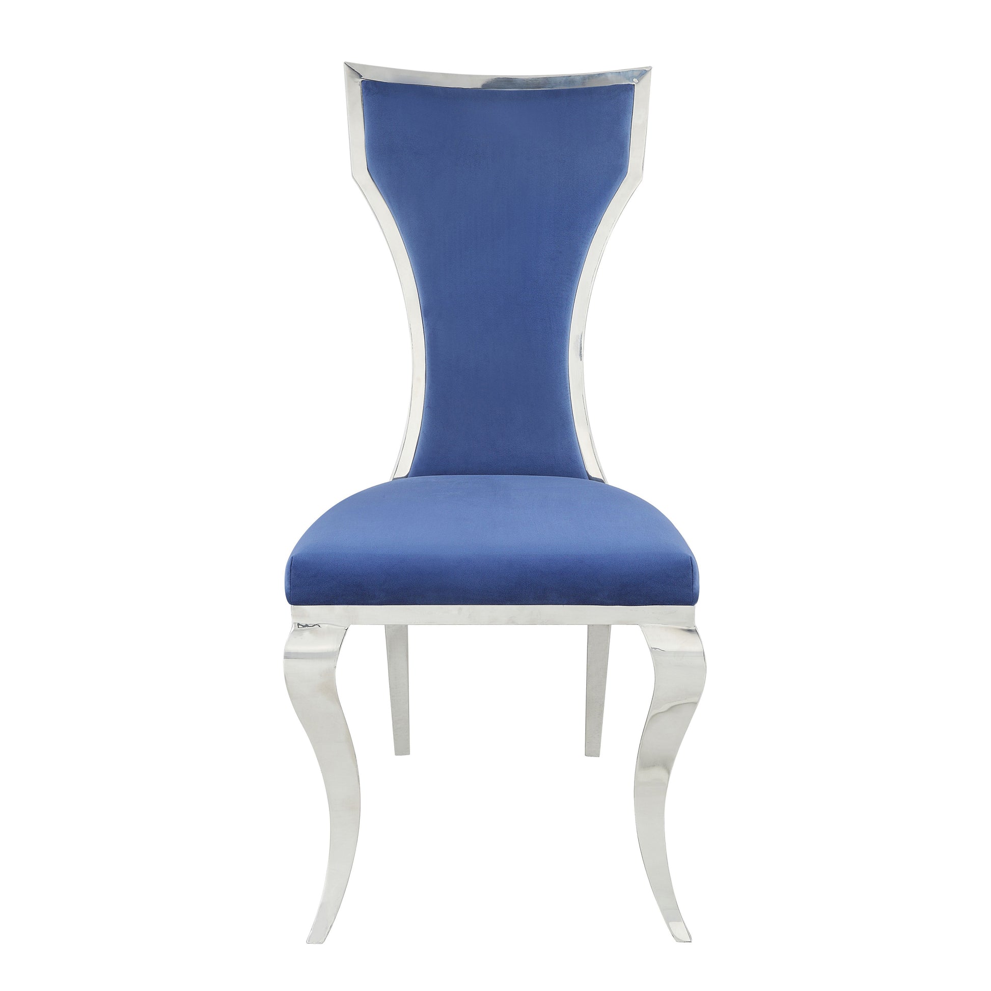 Blue And Silver Side Chairs With Metal Base Set Of 2 Cushion Solid Blue Dining Room Foam Contemporary,Modern Side Chair Wing Back Set Of 2 Velvet